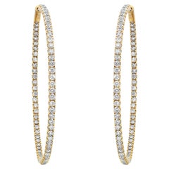 Prong Set Round Cut Diamond Inside Out Hoop Earrings 14K Yellow Gold 4.30Cttw