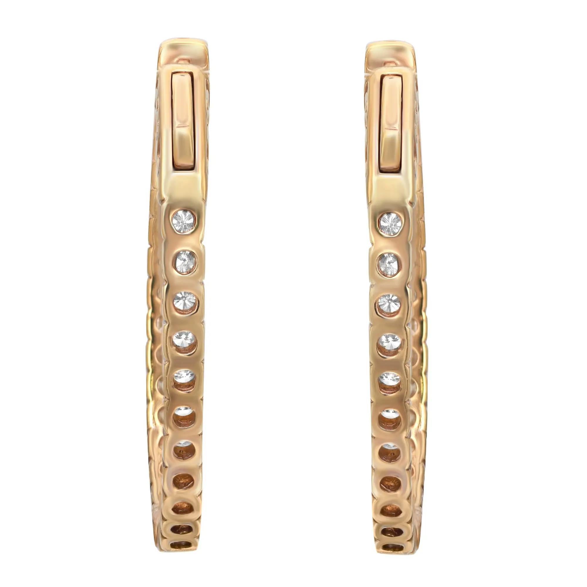Modern Prong Set Round Cut Diamond Inside Out Oval Hoop Earrings 14K Yellow Gold 2.90Ct For Sale