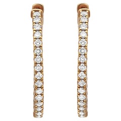 Prong Set Round Cut Diamond Inside Out Oval Hoop Earrings 14K Yellow Gold 2.90Ct