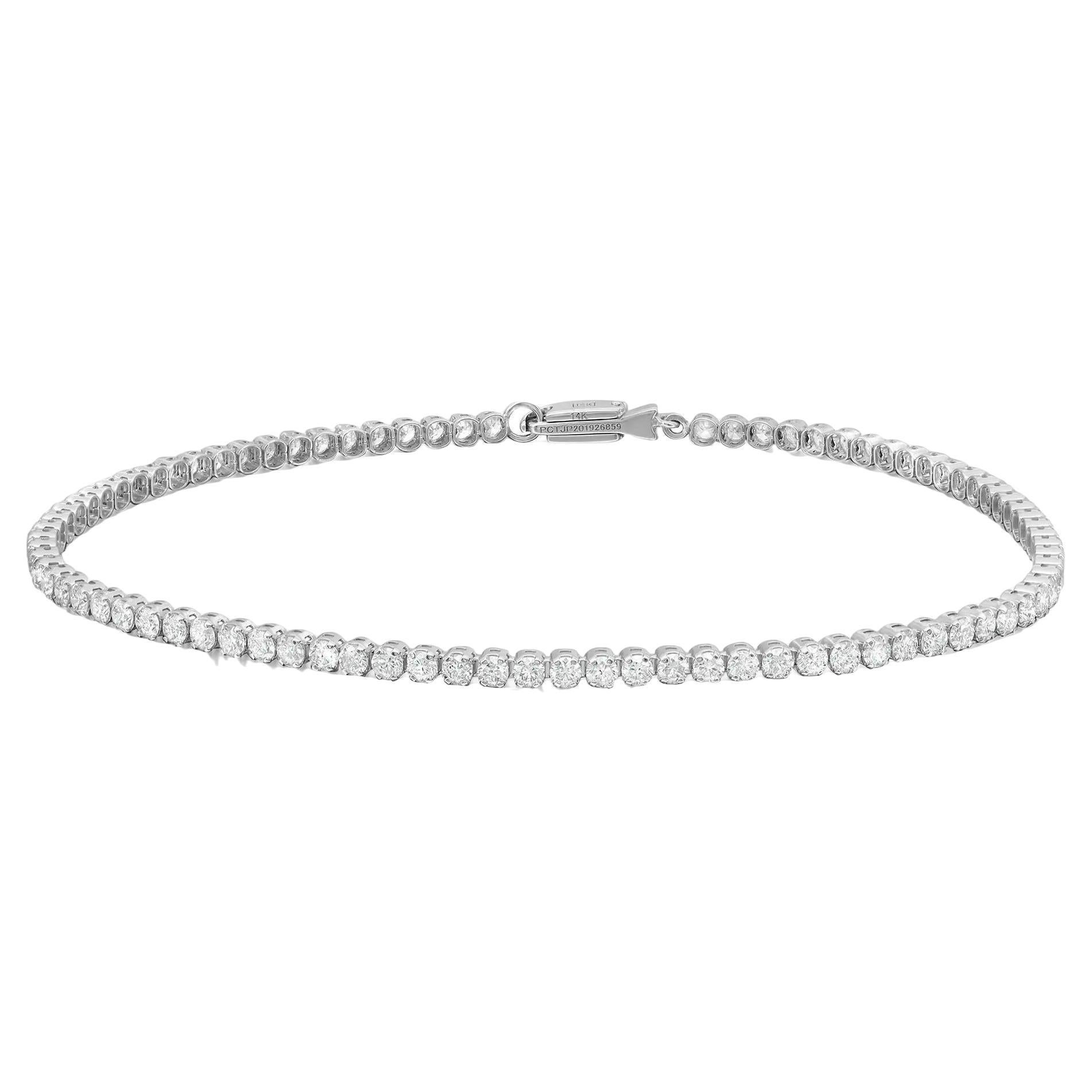 Prong Set Round Cut Diamond Tennis Bracelet 14K White Gold 2.02Cttw 7 Inches For Sale