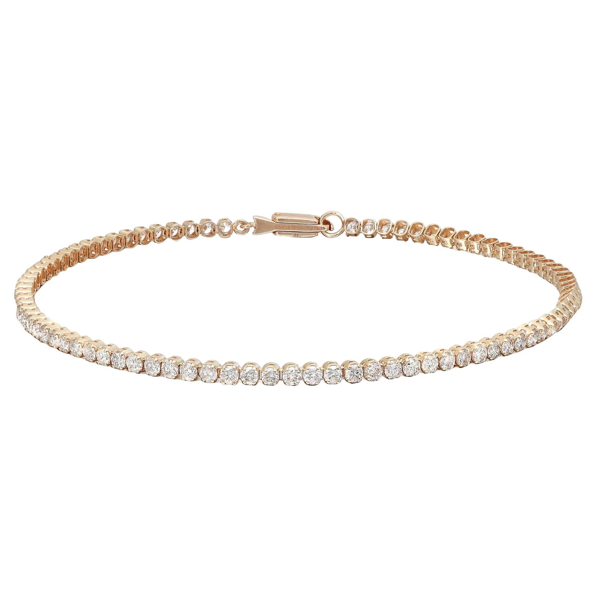 Bracciale tennis con diamanti taglio rotondo incastonati in oro giallo 14K 1.98Cttw 7 pollici