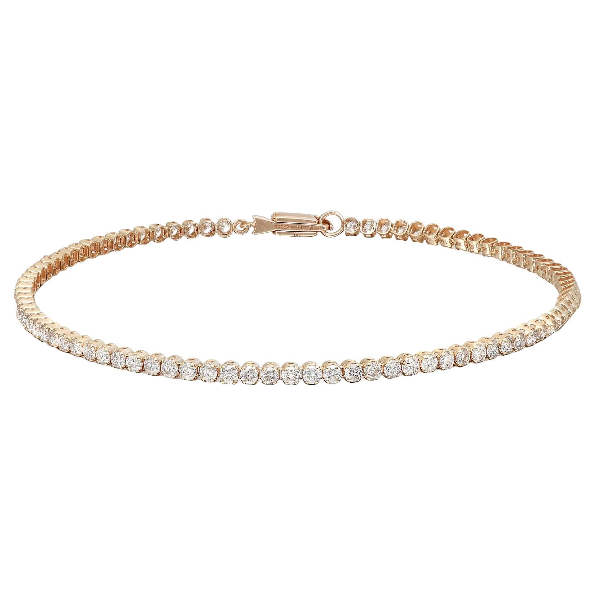 Prong Set Round Cut Diamond Tennis Bracelet 14K Yellow Gold 1.98Cttw 7 Inches For Sale