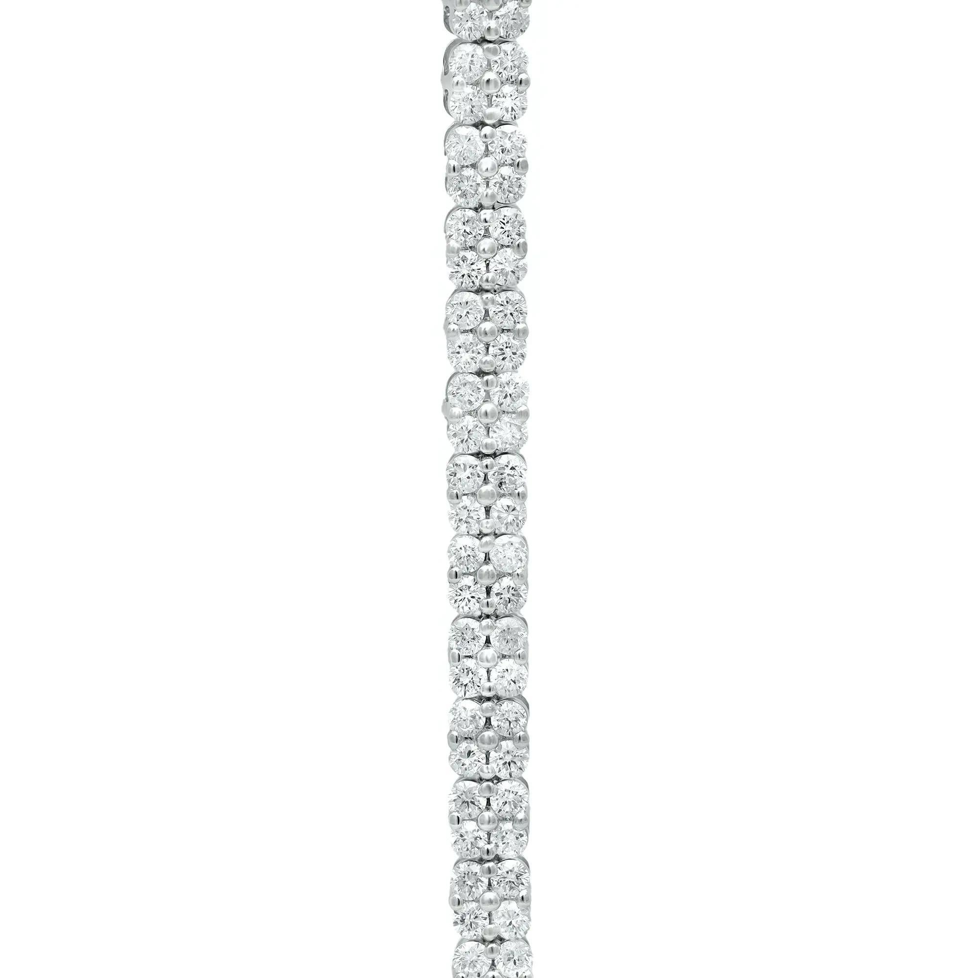 Prong Set Round Cut Diamond Tennis Bracelet 18K White Gold 4.76Cttw 7 Inches In New Condition For Sale In New York, NY