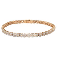 Bracciale tennis con diamanti taglio rotondo incastonati in oro giallo 18 carati 4,77 ctw 7 pollici