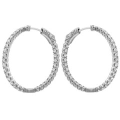 Prong Set Round Cut Inside Out Diamond Hoop Earrings 14K White Gold 2.35Cttw