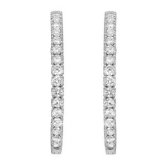 Prong Set Round Cut Inside Out Diamond Hoop Earrings 14K White Gold 2.35Cttw