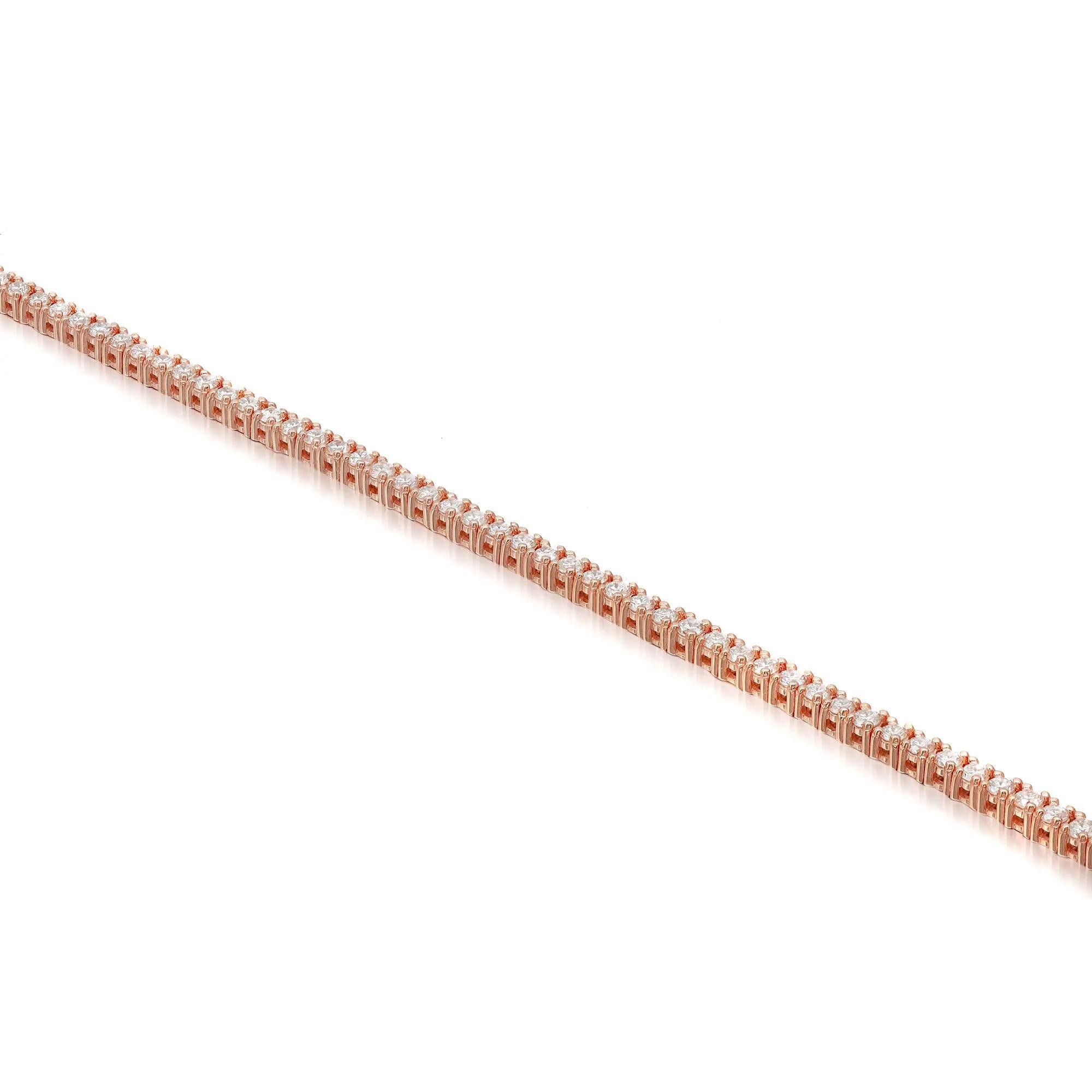 Bracciale tennis con diamanti rotondi incastonati in oro rosa 14K 0.95Cttw 7 pollici In condizioni Nuovo in vendita a New York, NY