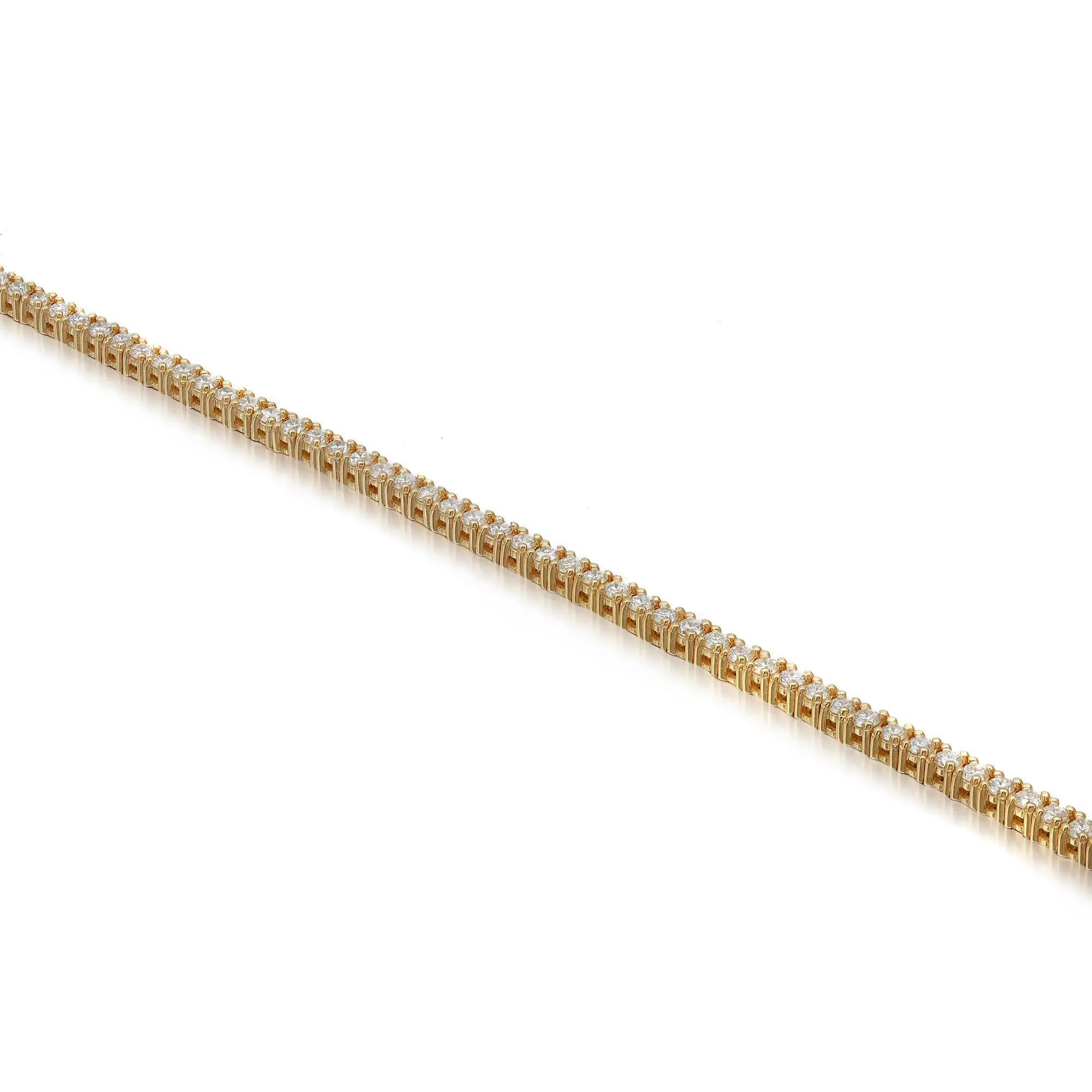 Prong Set Round Diamond Tennis Bracelet 14K Yellow Gold 0.95Cttw 7 Inches In New Condition For Sale In New York, NY