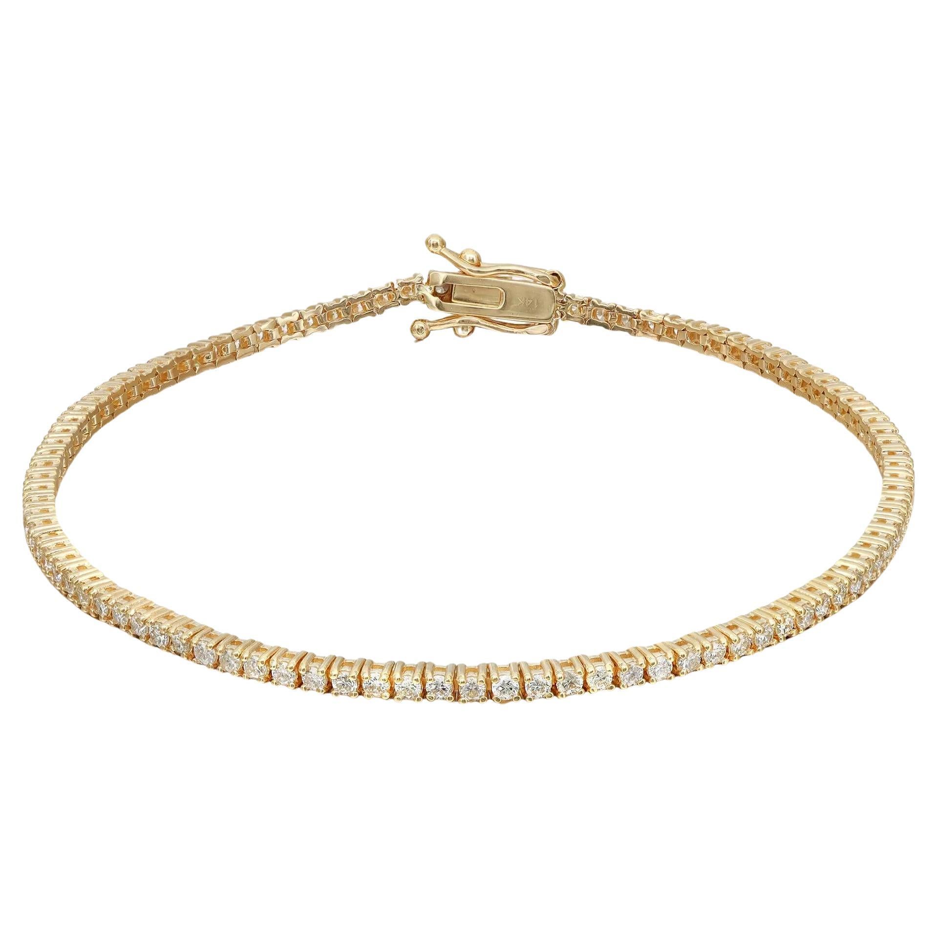 Prong Set Round Diamond Tennis Bracelet 14K Yellow Gold 0.95Cttw 7 Inches For Sale