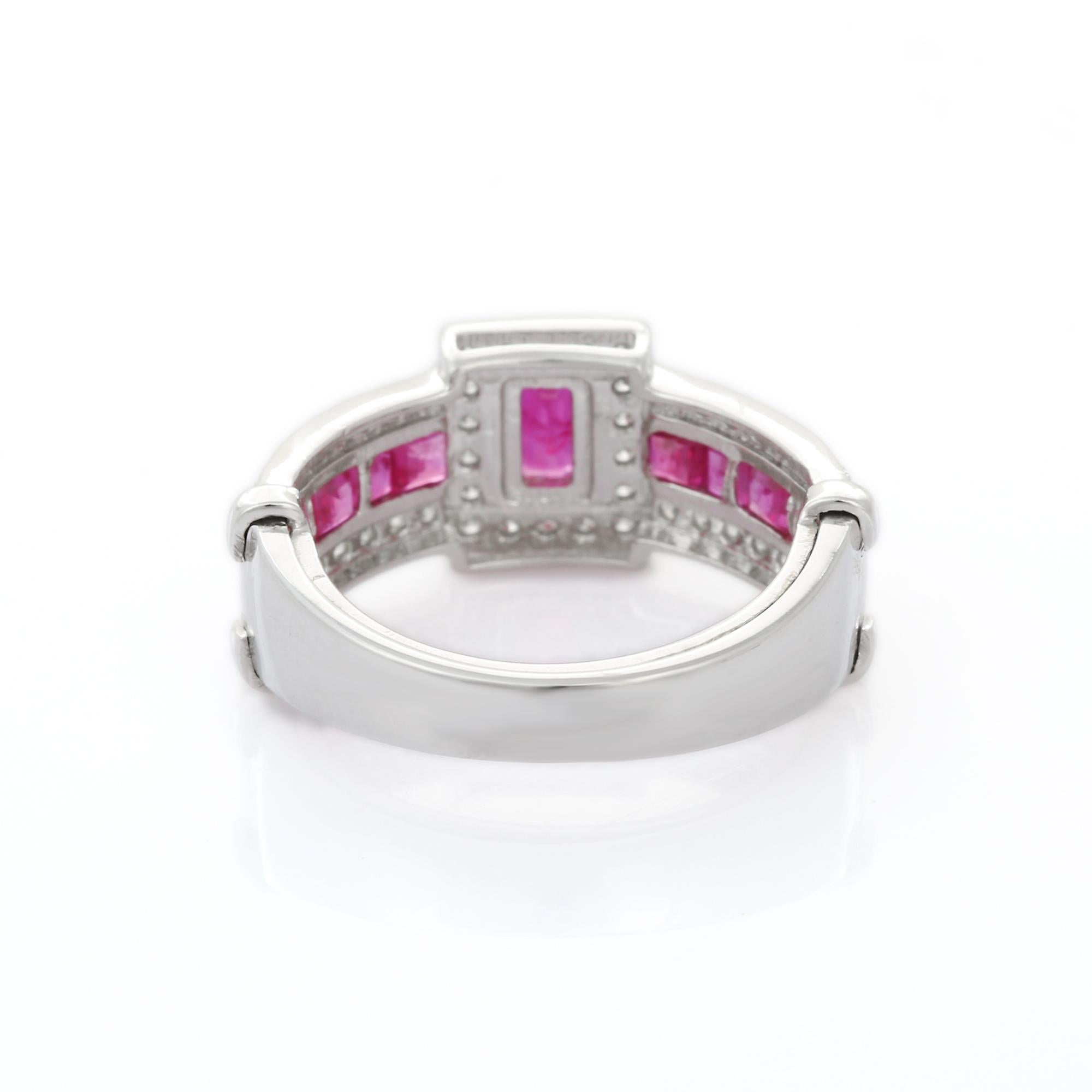 Prong Set Ruby Cluster Ring in 14K White Gold with Diamonds 8