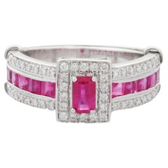 Prong Set Ruby Cluster Ring in 14K White Gold with Diamonds   
