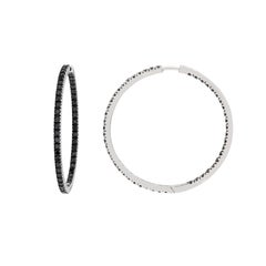 Prong Set Single Row 2.10 CT Black Diamond Inside Out Classic Hoops in 18K White