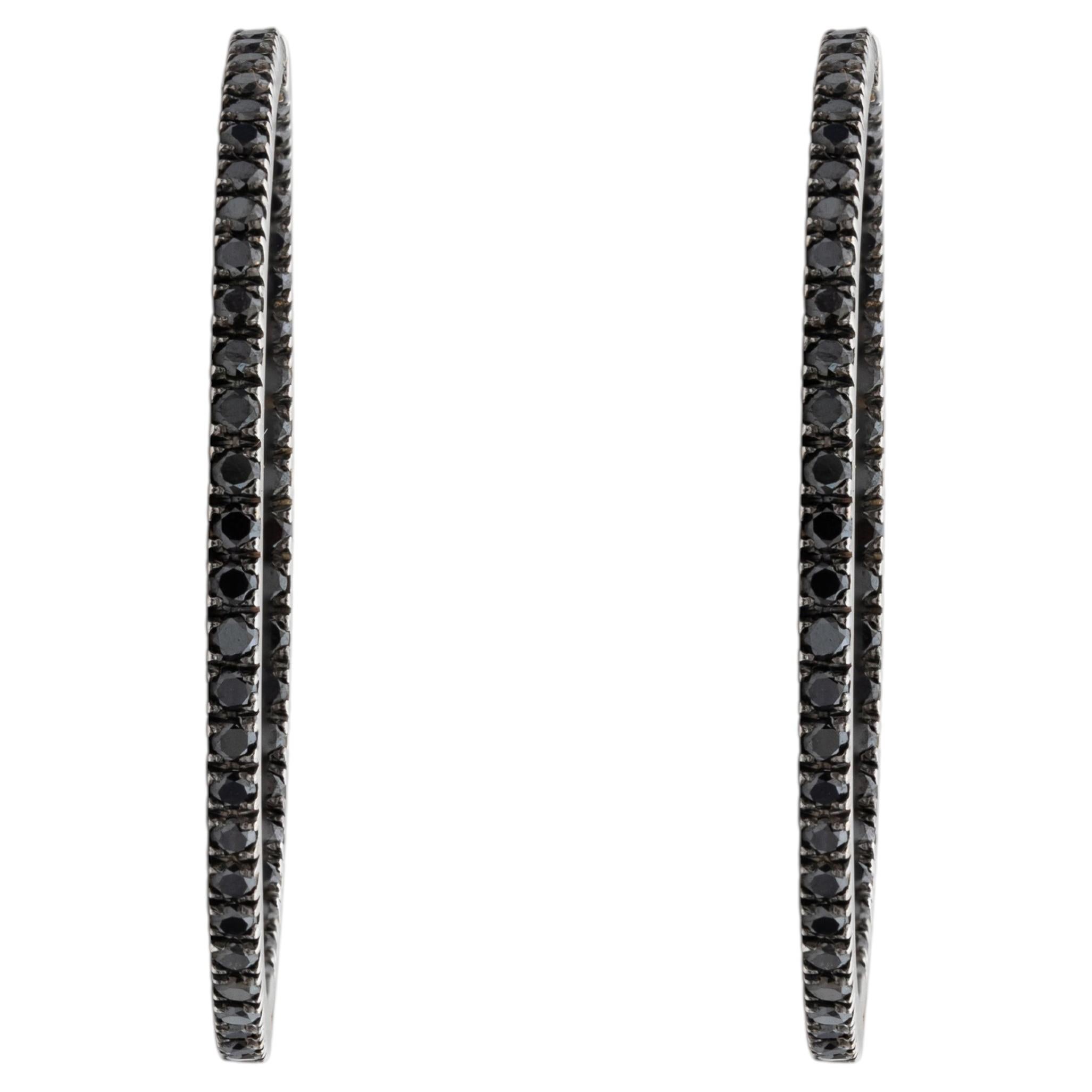 Prong Set Single Row 2.10 CT Black Diamond Inside Out Classic Hoops in 18K White