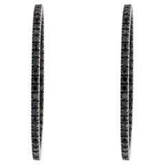 Prong Set Single Row 2.10 CT Black Diamond Inside Out Classic Hoops in 18K White