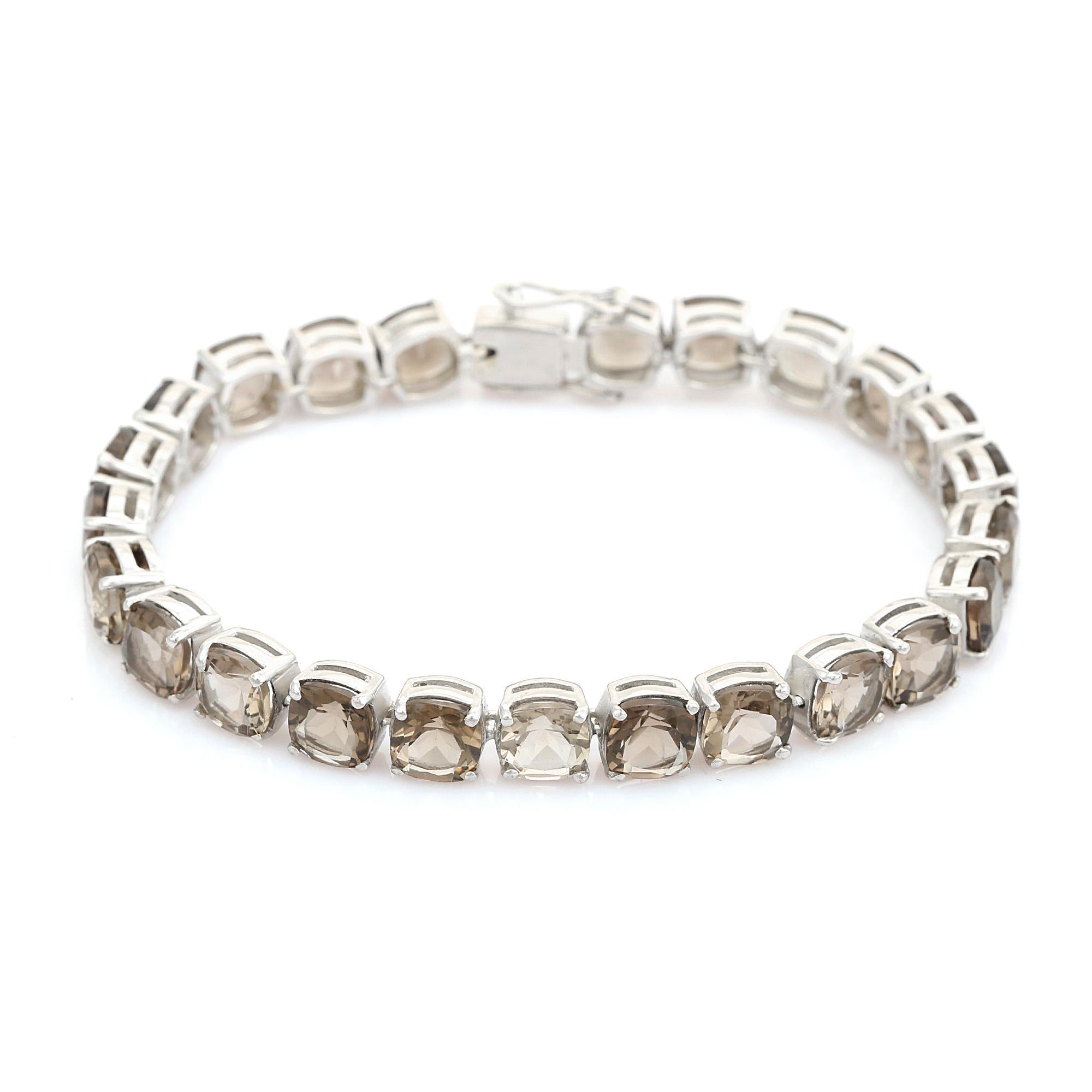 Moderno Bracciale d'argento Tennis con Topazio Fumé incastonato a forza, pietra di nascita del mese di novembre in vendita