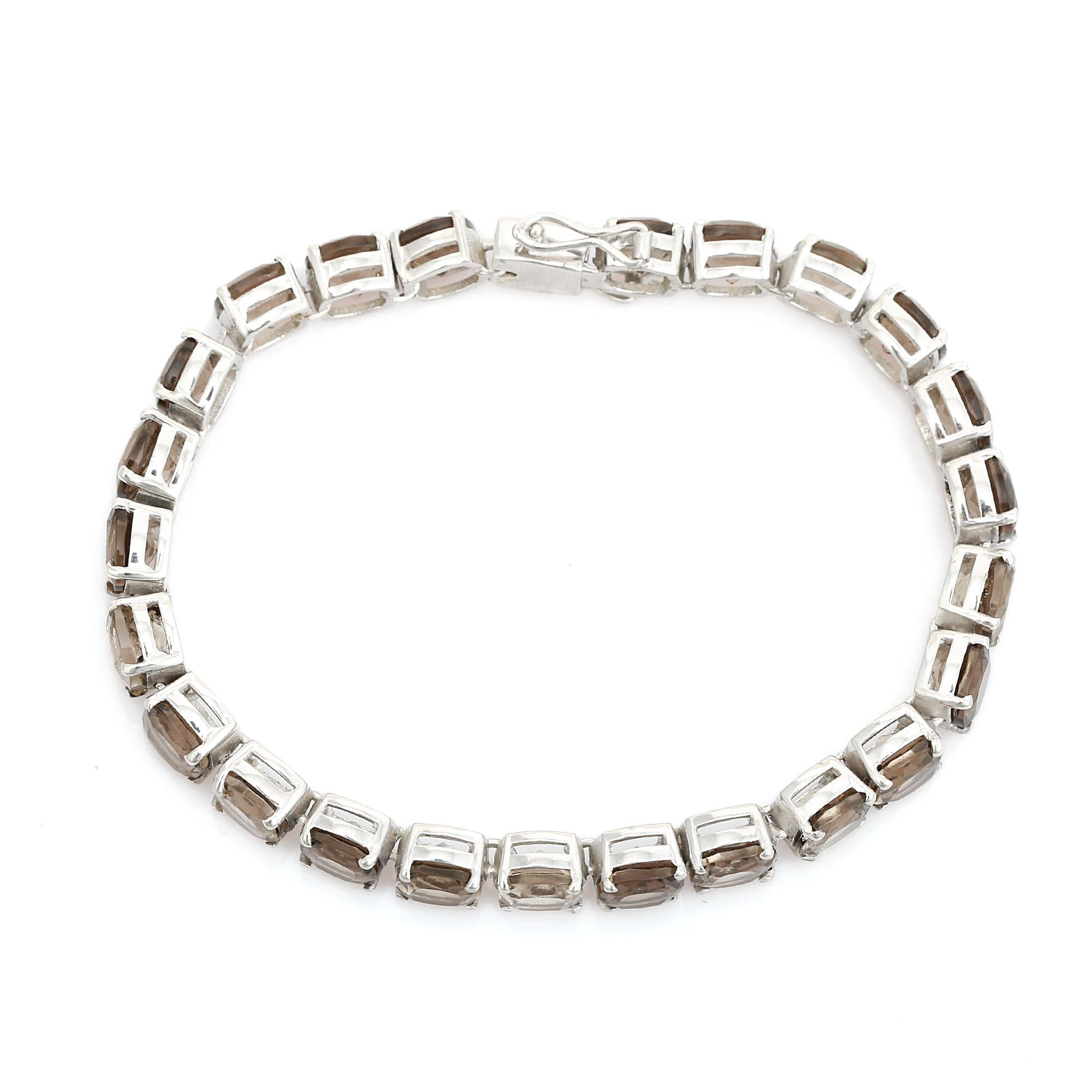 Taglio cuscino Bracciale d'argento Tennis con Topazio Fumé incastonato a forza, pietra di nascita del mese di novembre in vendita