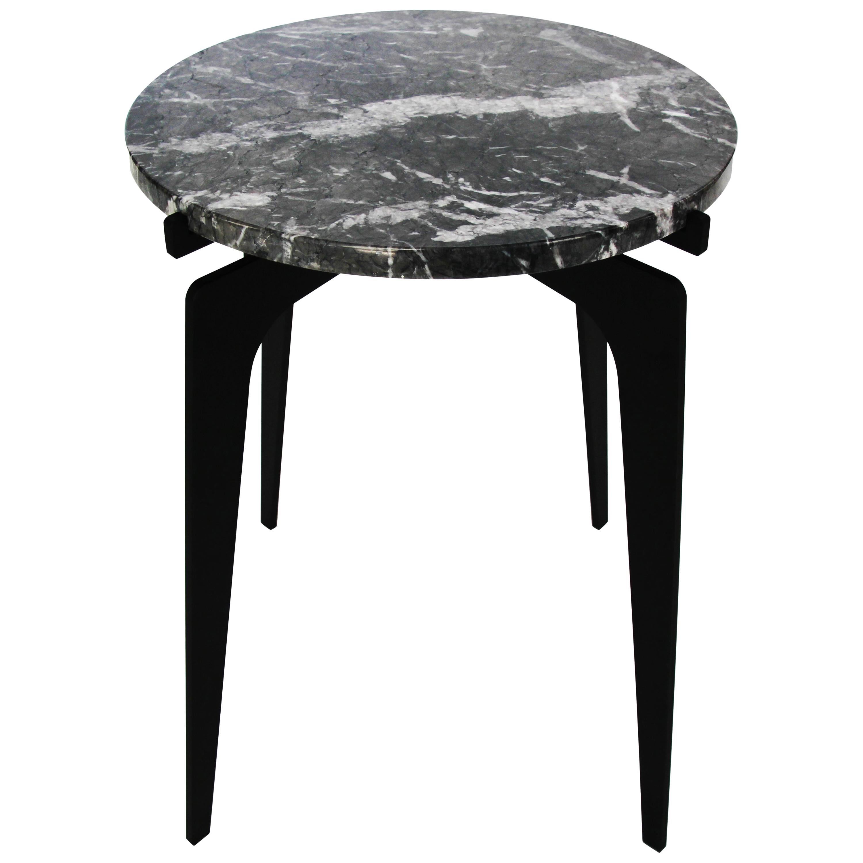 Black (Grigio Carnico - Black Stone) Prong Side Table in Blackened Steel Base with Marble Top by Gabriel Scott