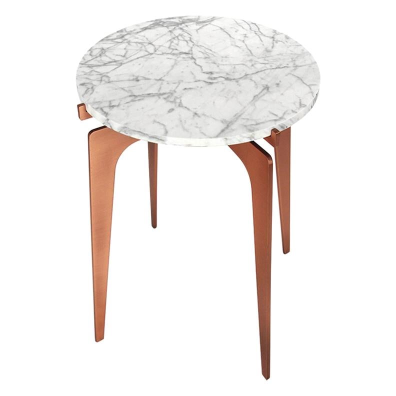 Prong Side Table in Satin Copper Base with Marble Top by Gabriel Scott