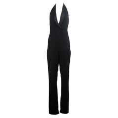 Pronovias Glosa Satin Trimmed Crepe Halterneck Jumpsuit UK 8