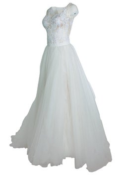 Pronovias, lace wedding dress with tulle overskirt