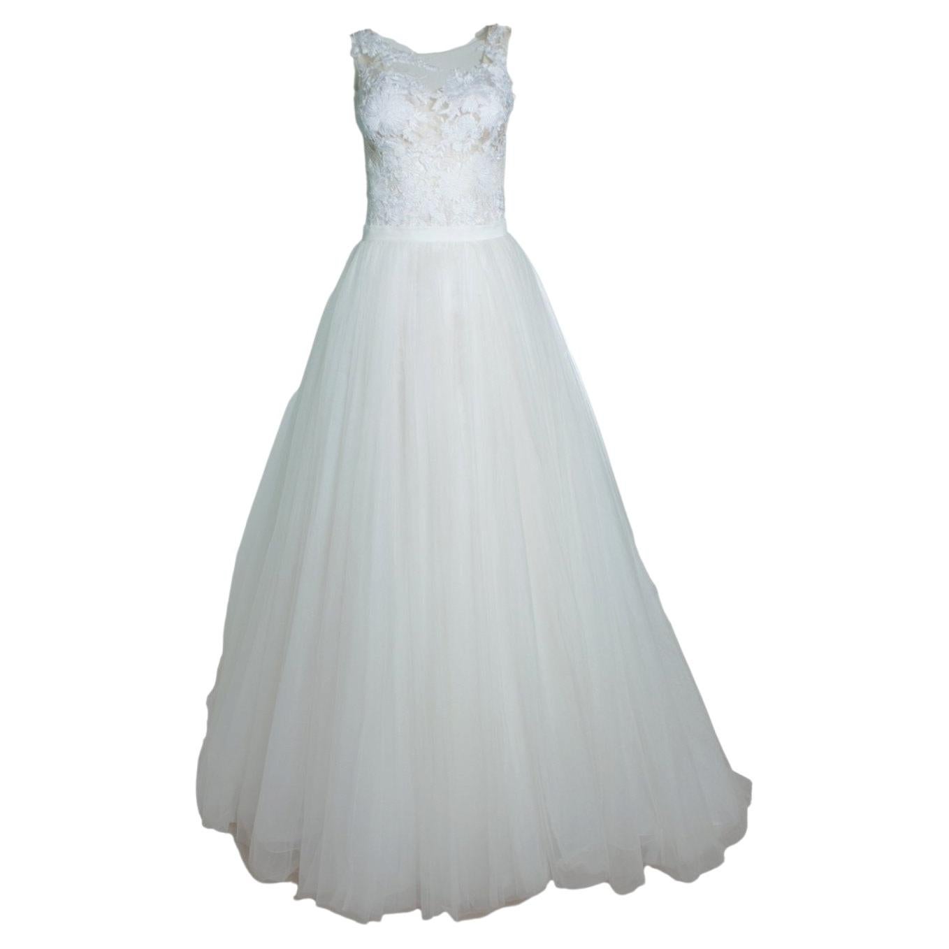 Pronovias, lace wedding dress with tulle overskirt For Sale
