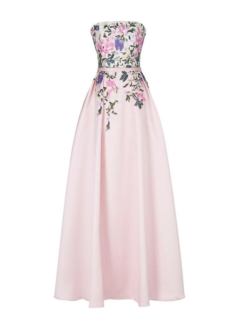 Pronovias Pink cocktail weeding dress with embroided flowers  2