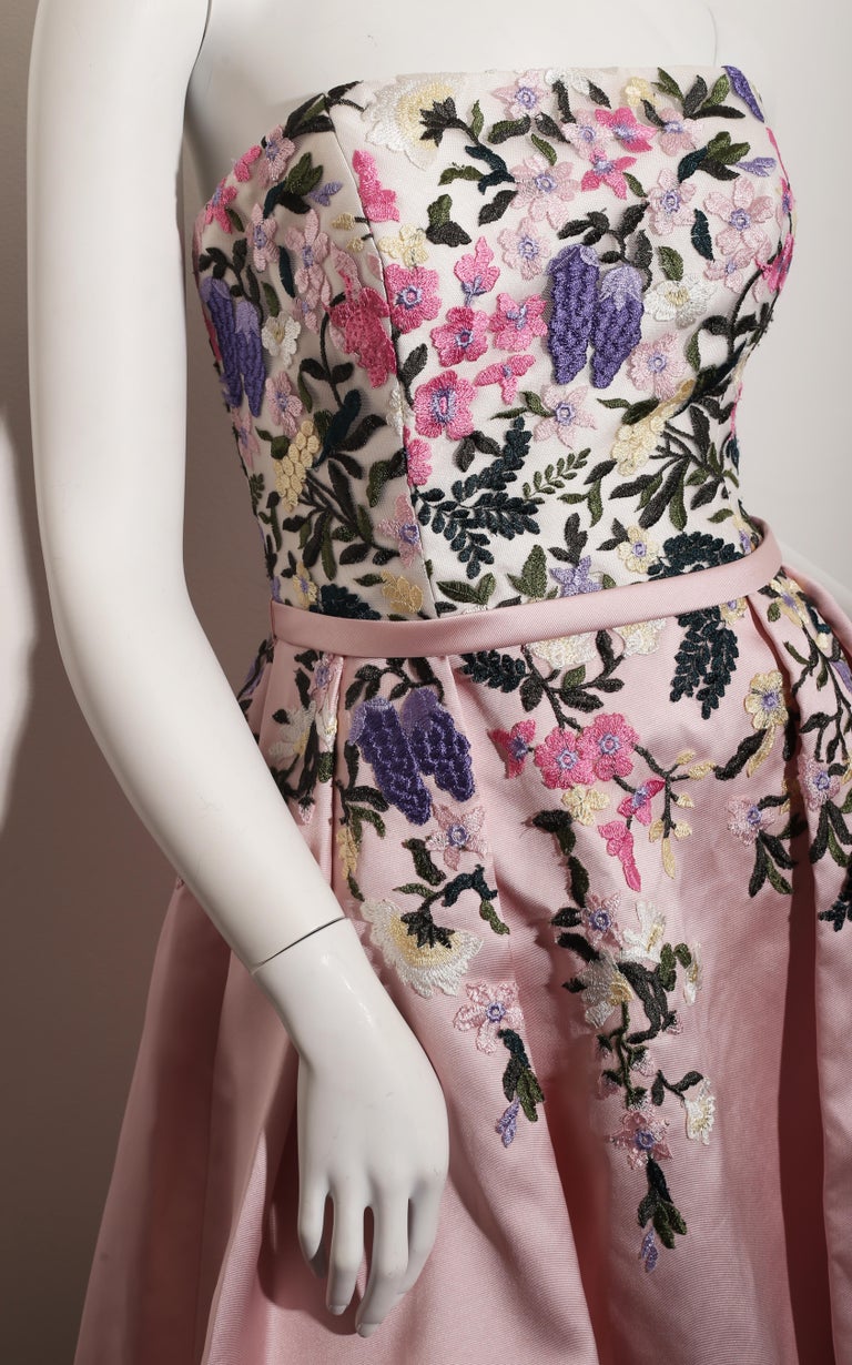 Pronovias Pink cocktail weeding dress with embroided flowers at 1stDibs