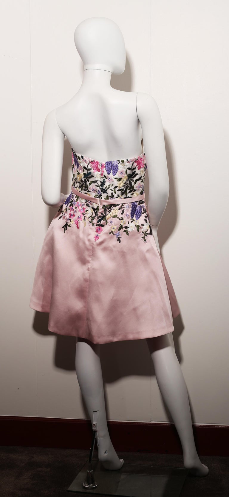 Pronovias Pink cocktail weeding dress with embroided flowers at 1stDibs