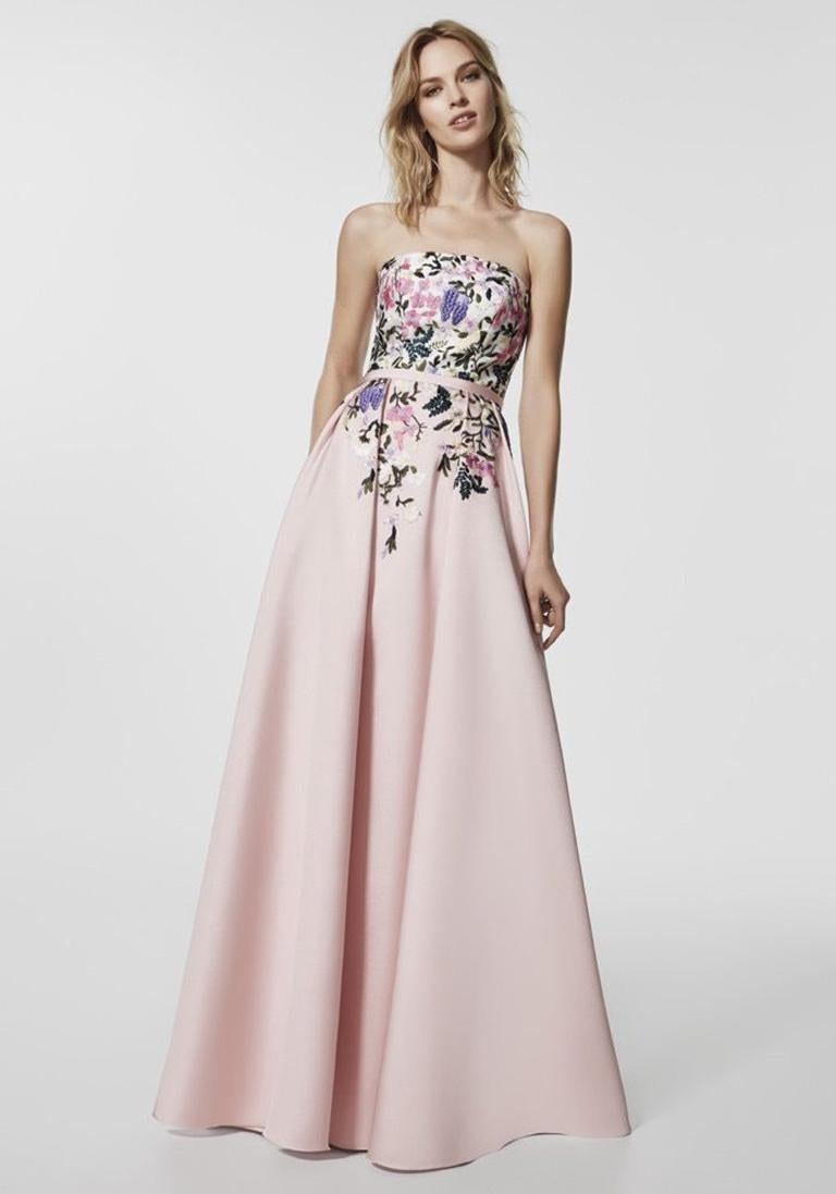 Pronovias Pink cocktail weeding dress with embroided flowers  1