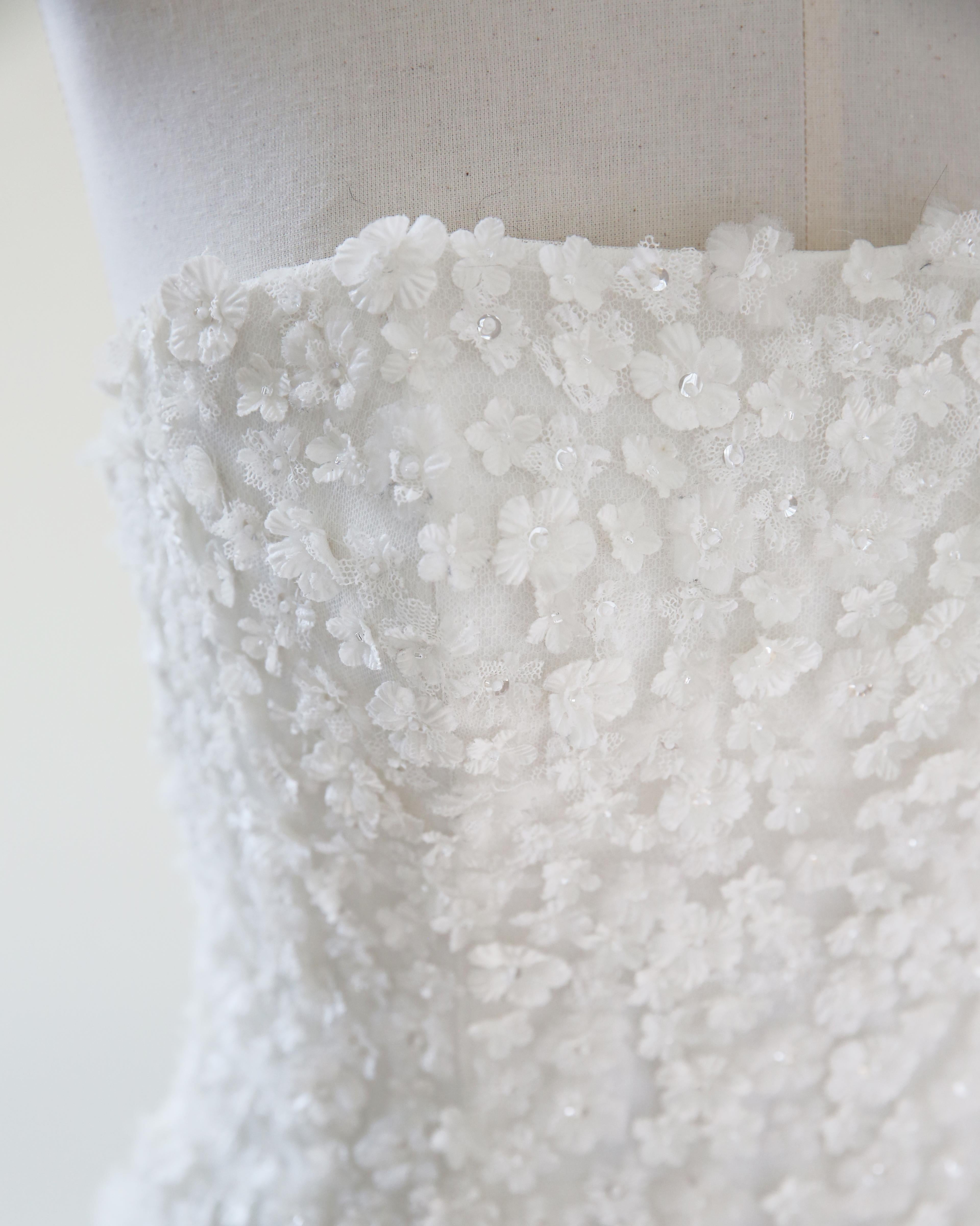 Pronovias vintage vestido de novia sin tirantes corsé de tul floral blanco 36-38 en venta 6