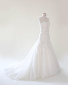 Pronovias vintage strapless corset floral tulle white wedding dress gown 36-38