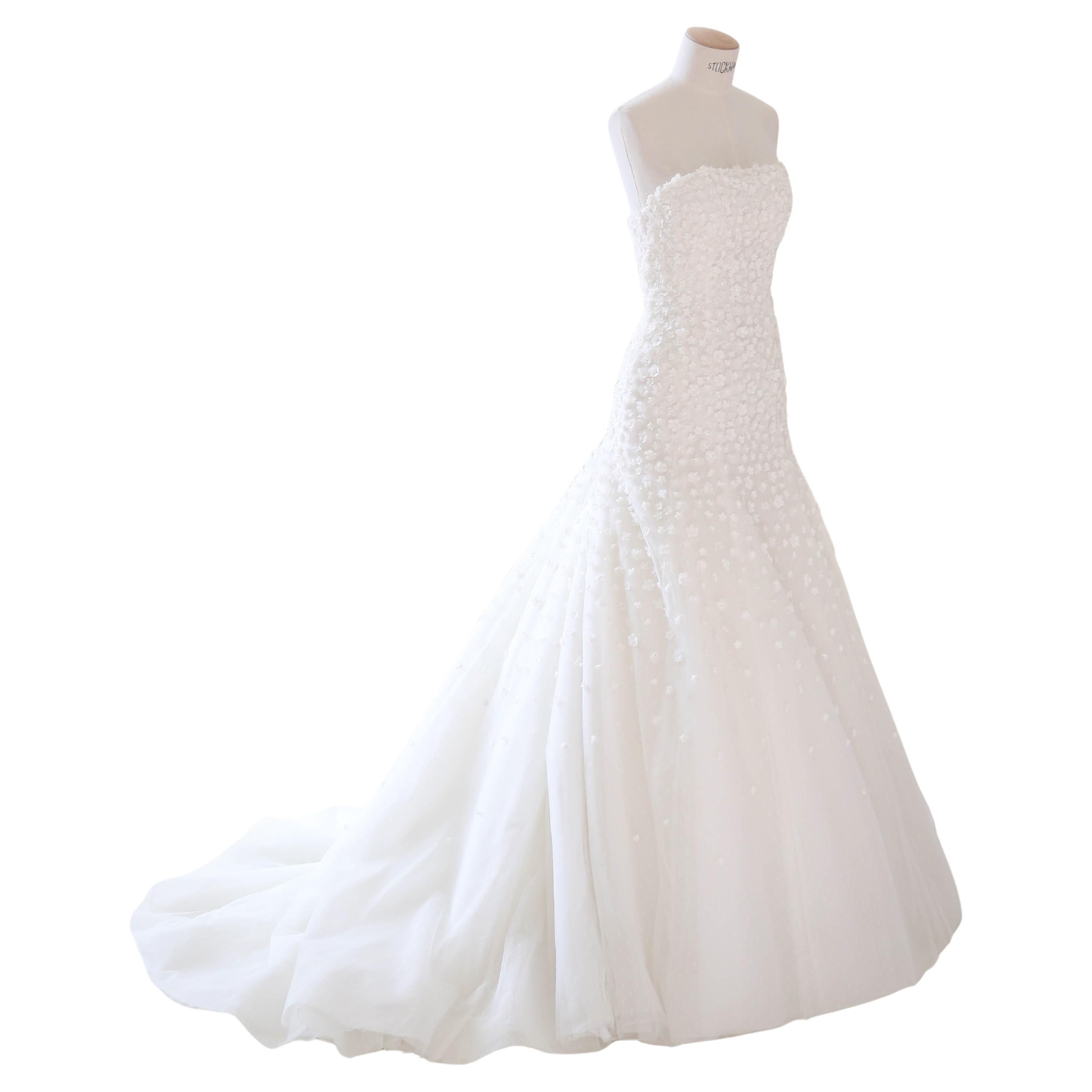 Pronovias vintage vestido de novia sin tirantes corsé de tul floral blanco 36-38 en venta