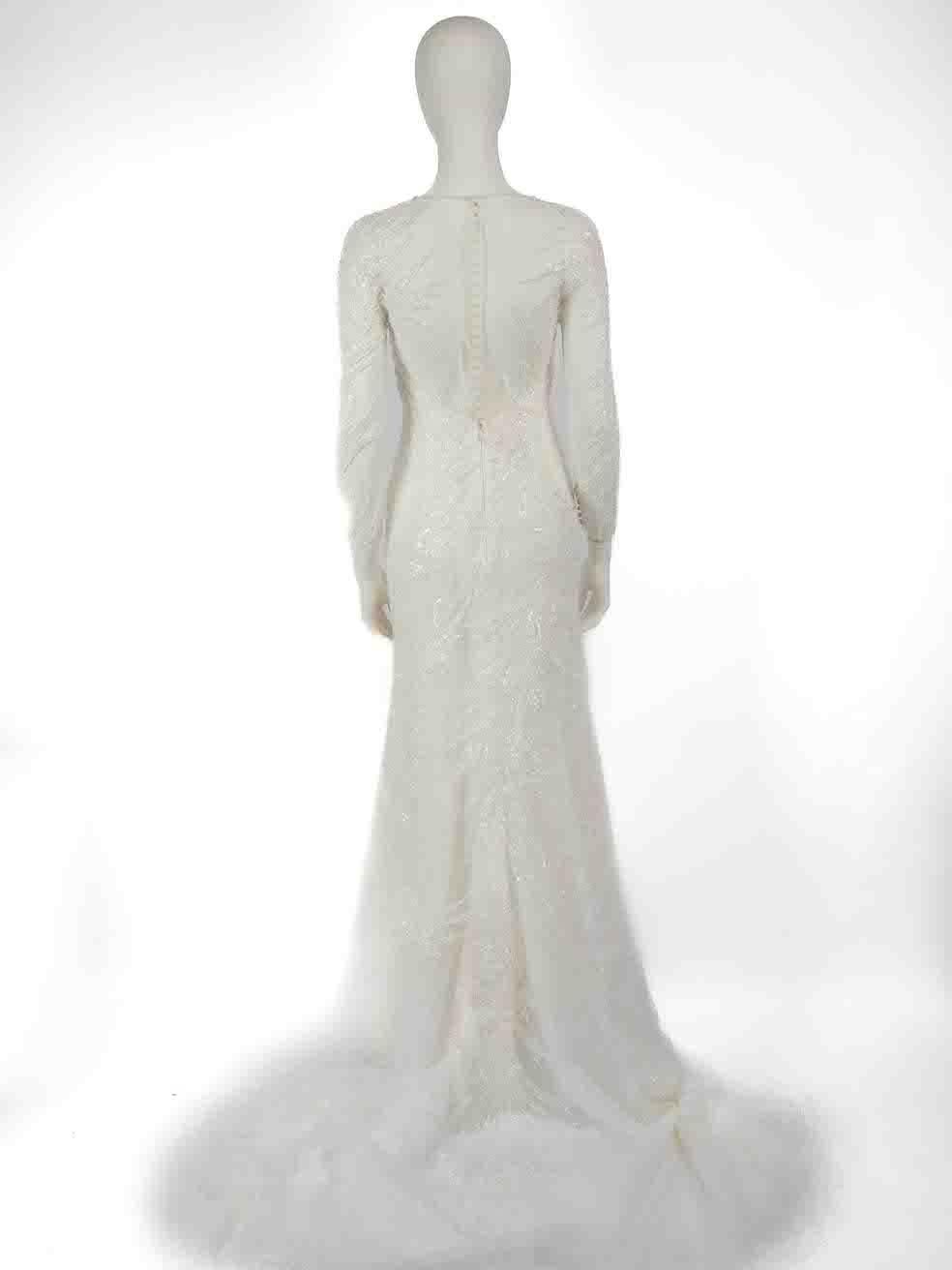 Pronovias Weißes verziertes Hochzeitskleid Größe M im Zustand „Gut“ in London, GB