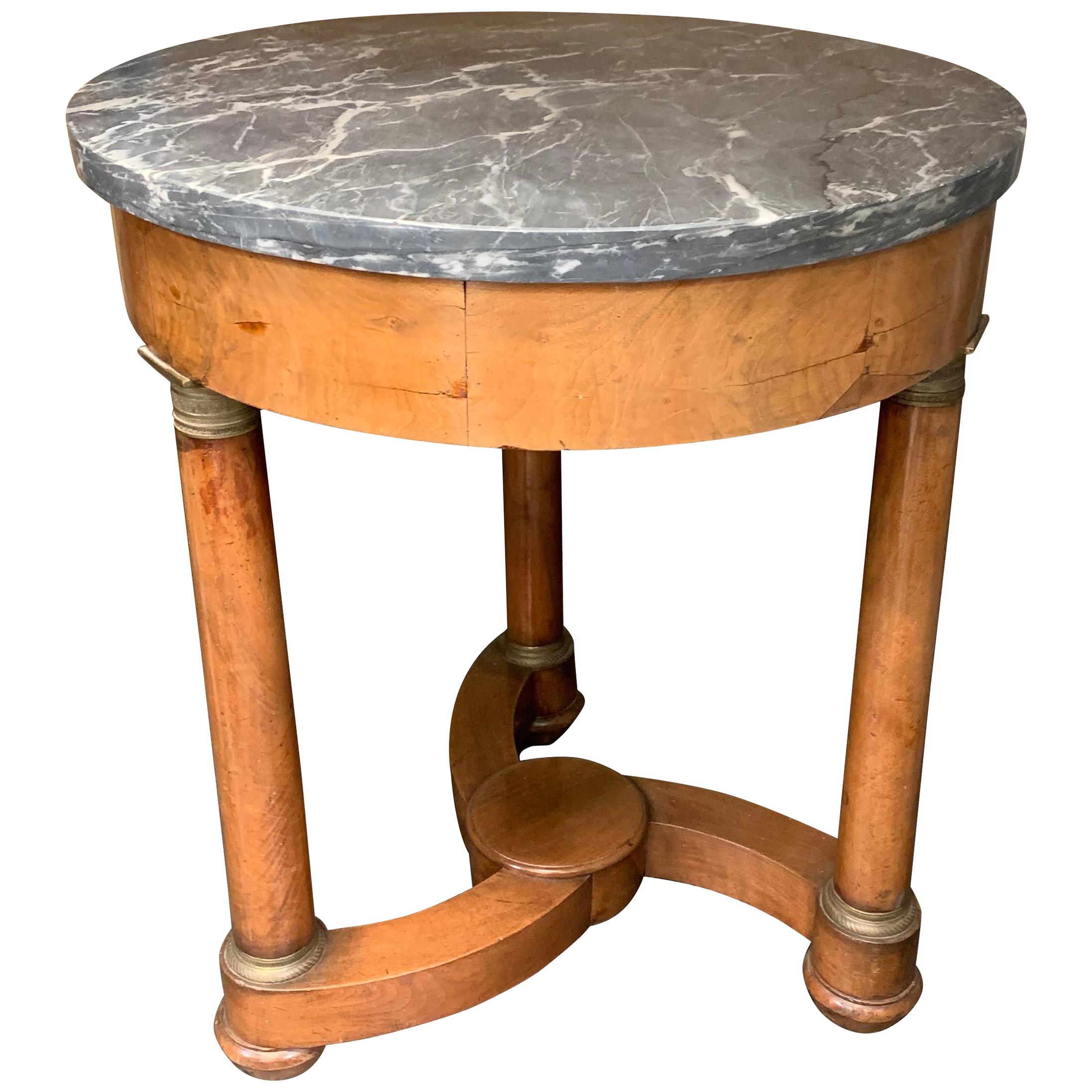 Elmwood Propellar Base Marble Top Gueridon, France, 19th Century