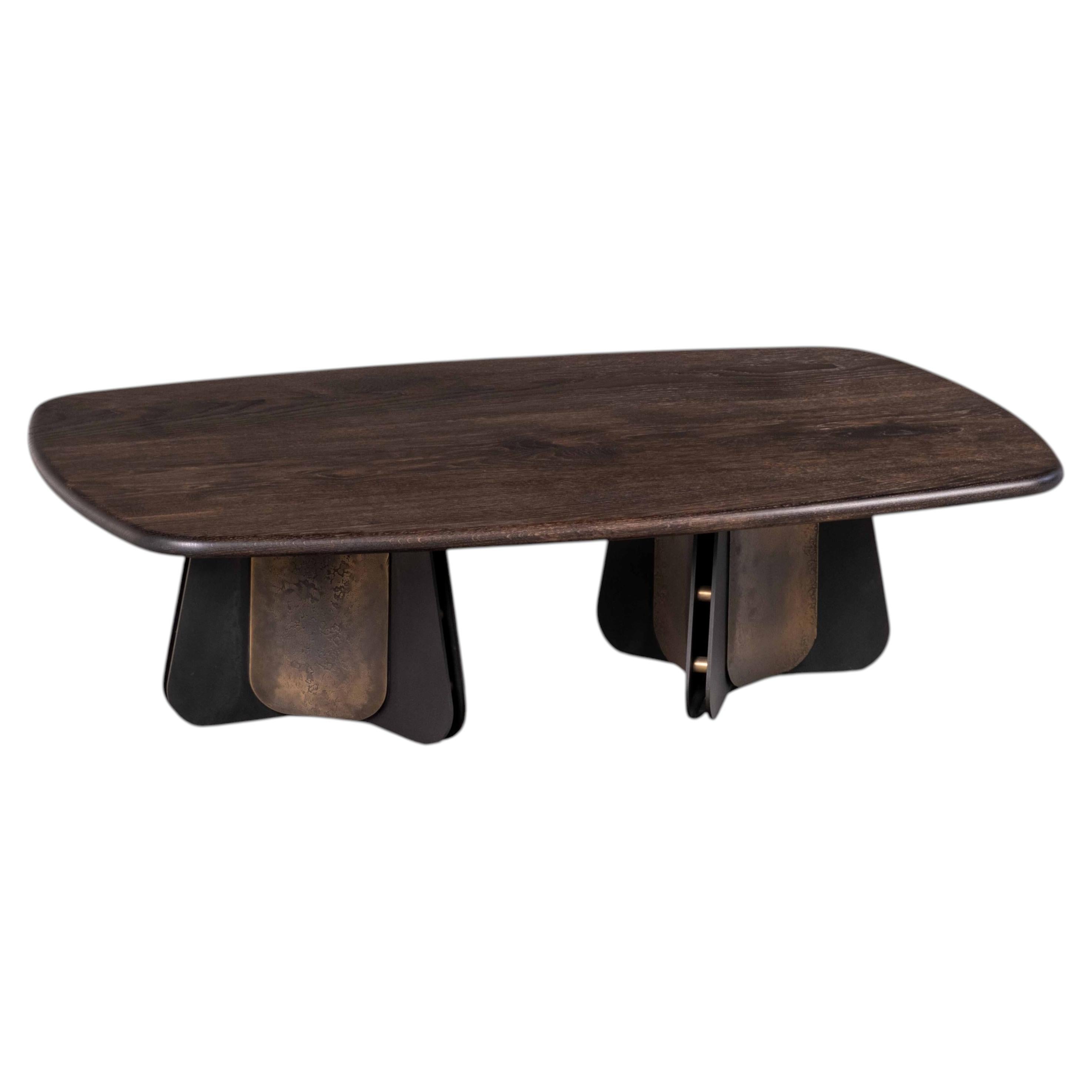 Propeller Coffee Table — Steel & Brass — Bullnosed Oak Top — Small