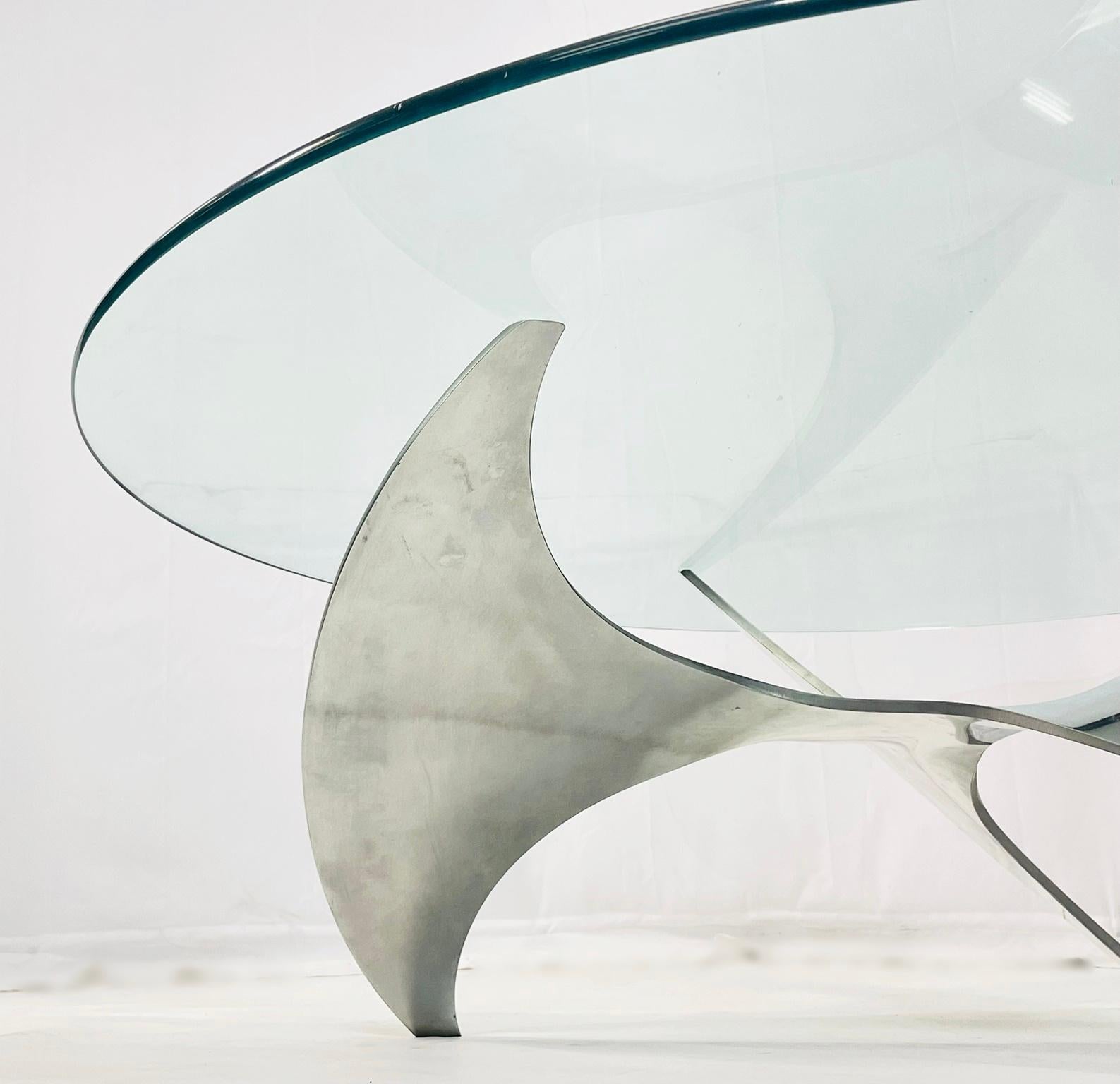 Aluminum Propeller Coffee Table with a Glass Top by Knut Hesterberg for Ronald Schmitt For Sale
