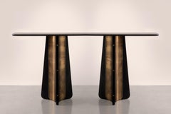 Propeller Console Table — Steel & Brass — Bullnosed Oak Top by NOVOCASTRIAN