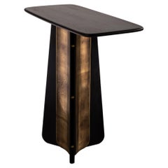 Propeller Console Table — Steel & Brass Base — Bullnosed Oak Top
