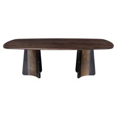 Propeller Dining Table — Steel & Brass — Bullnosed Oak Top — Medium