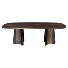 Mesa de Comedor Propeller - Acero y Latón - Tablero de Roble Bullnosed - Mediana