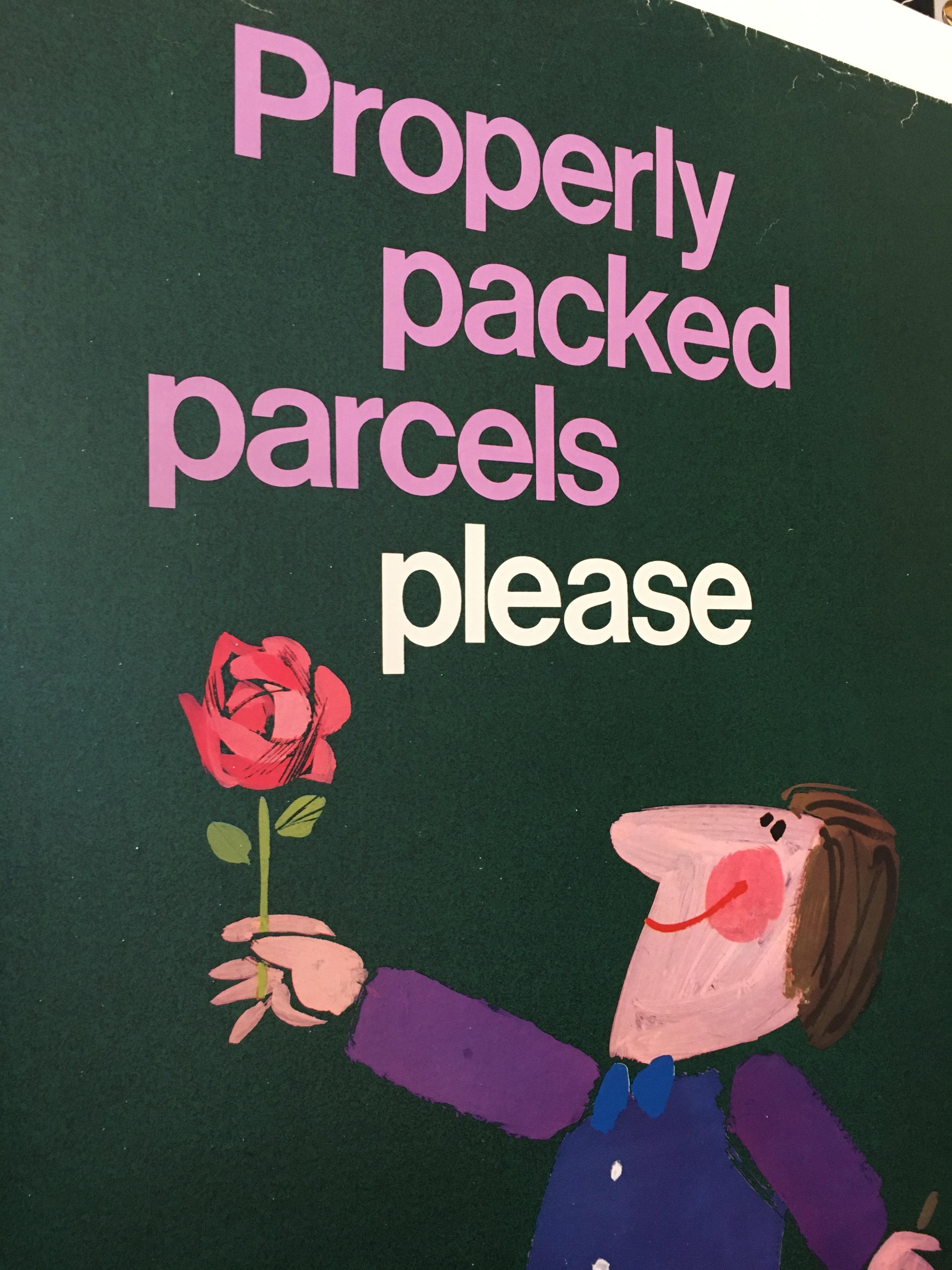 Paper Properly Packed Parcels Please, GPO Statue Original Vintage Poster, circa 1960