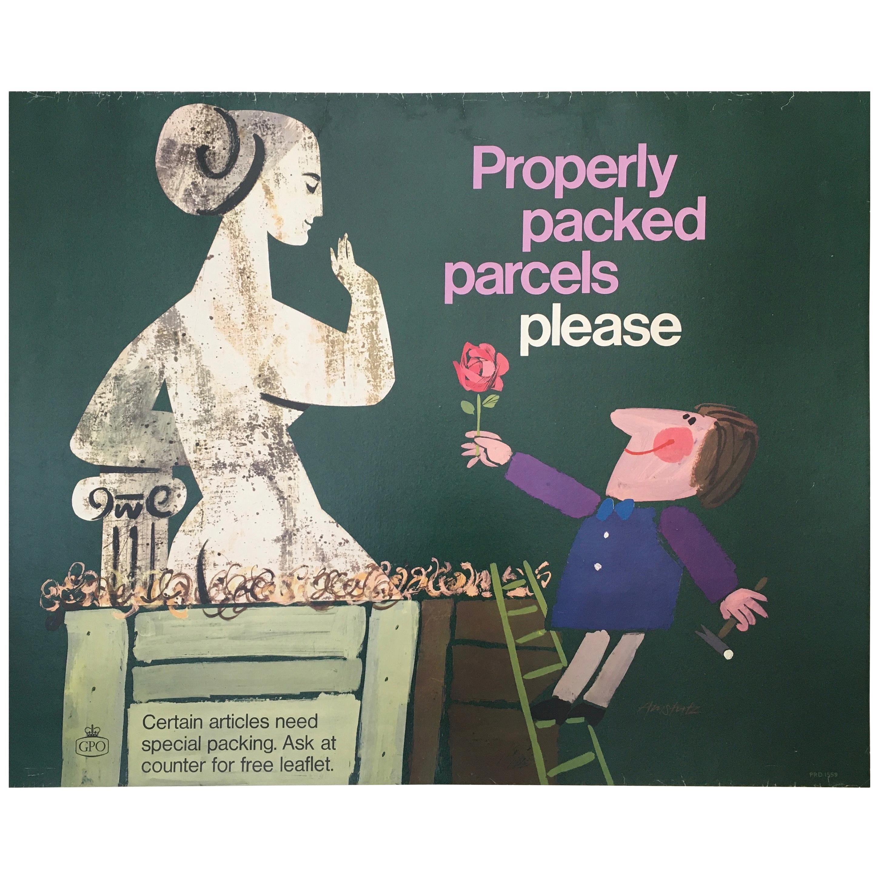 Properly Packed Parcels Please, GPO Statue Original Vintage Poster, circa 1960