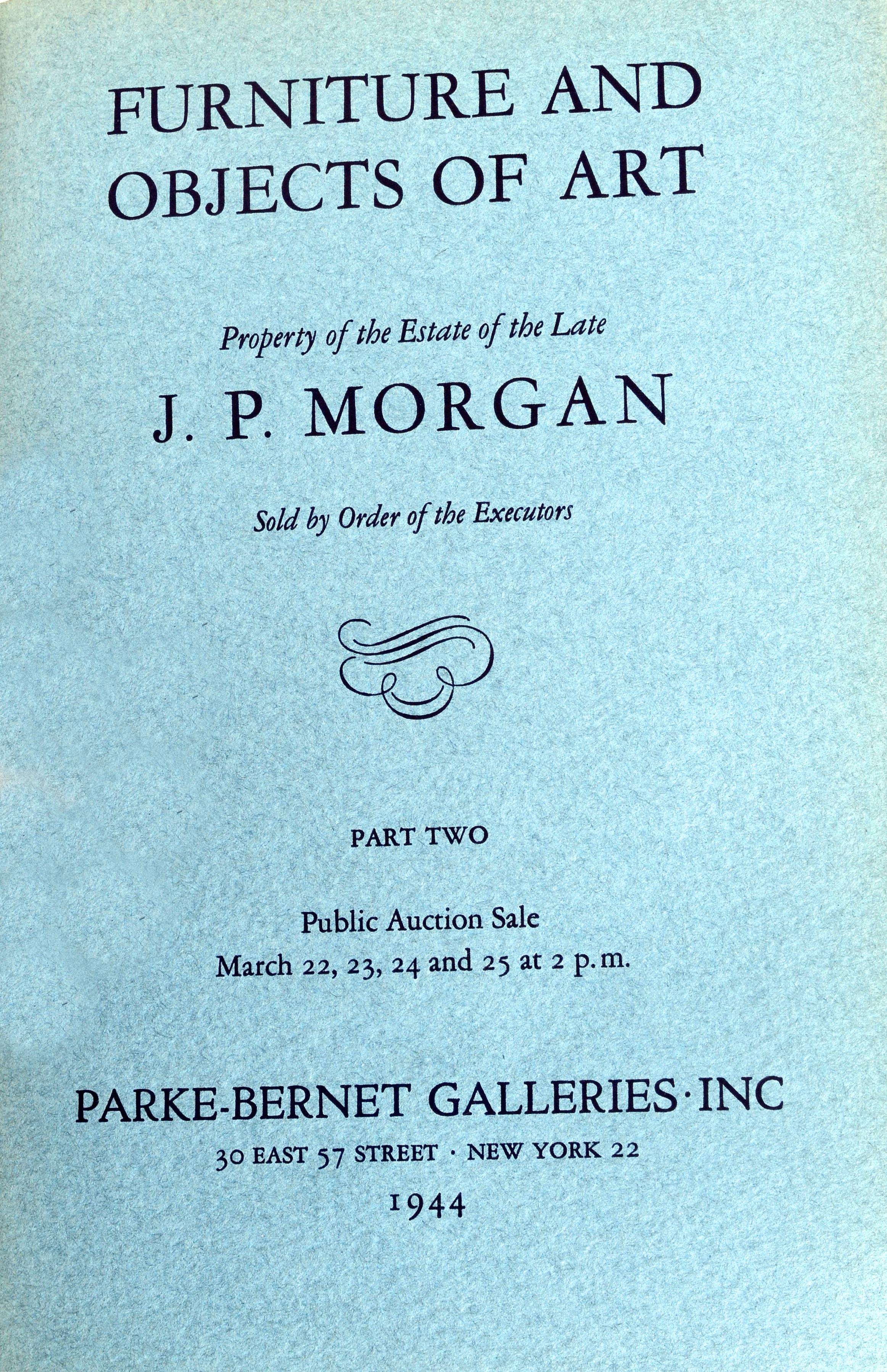 Propriétaire La succession de la fin de J.P. Morgan, ensemble complet de catalogues de 1944 Bon état à valatie, NY