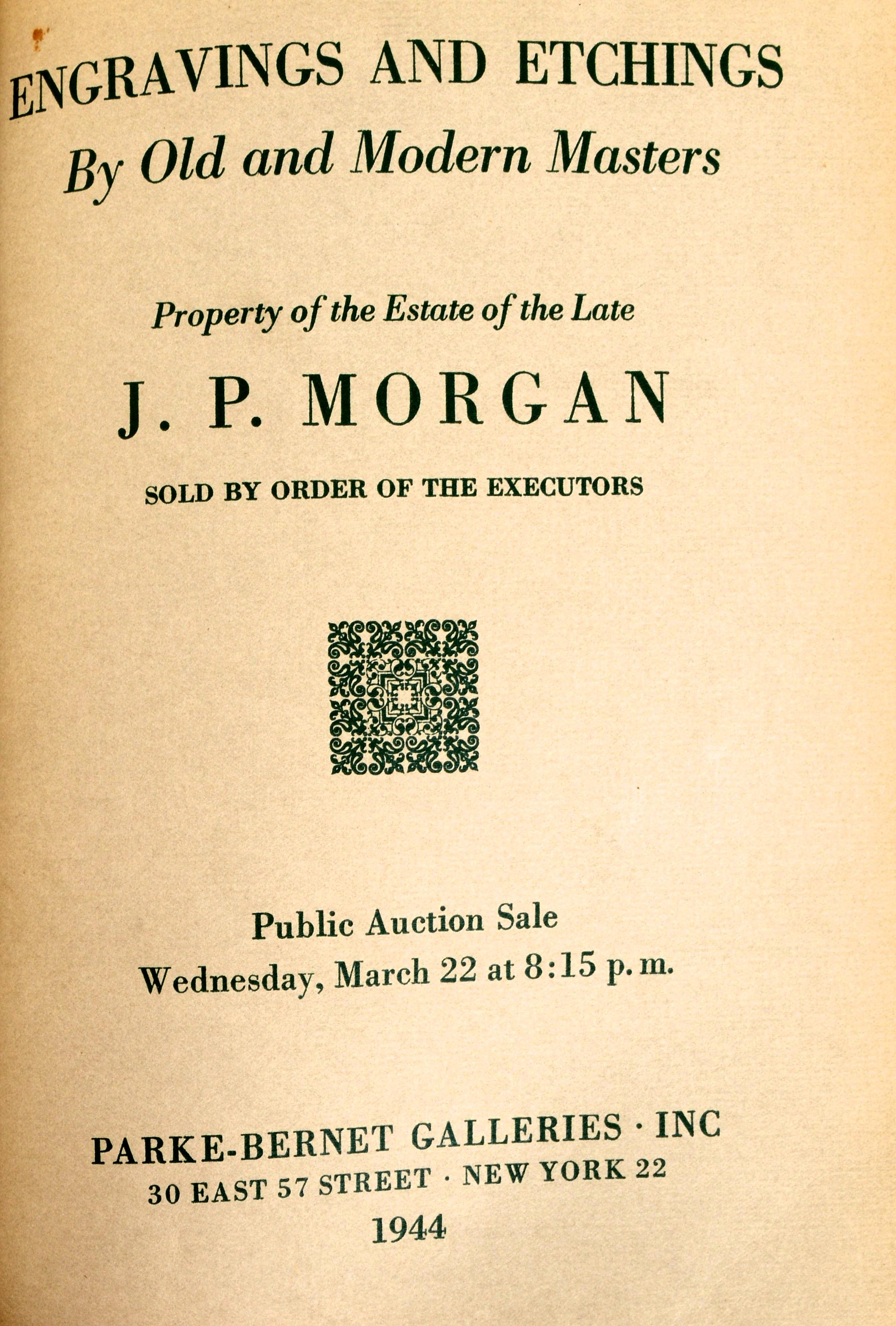 Milieu du XXe siècle Propriétaire La succession de la fin de J.P. Morgan, ensemble complet de catalogues de 1944
