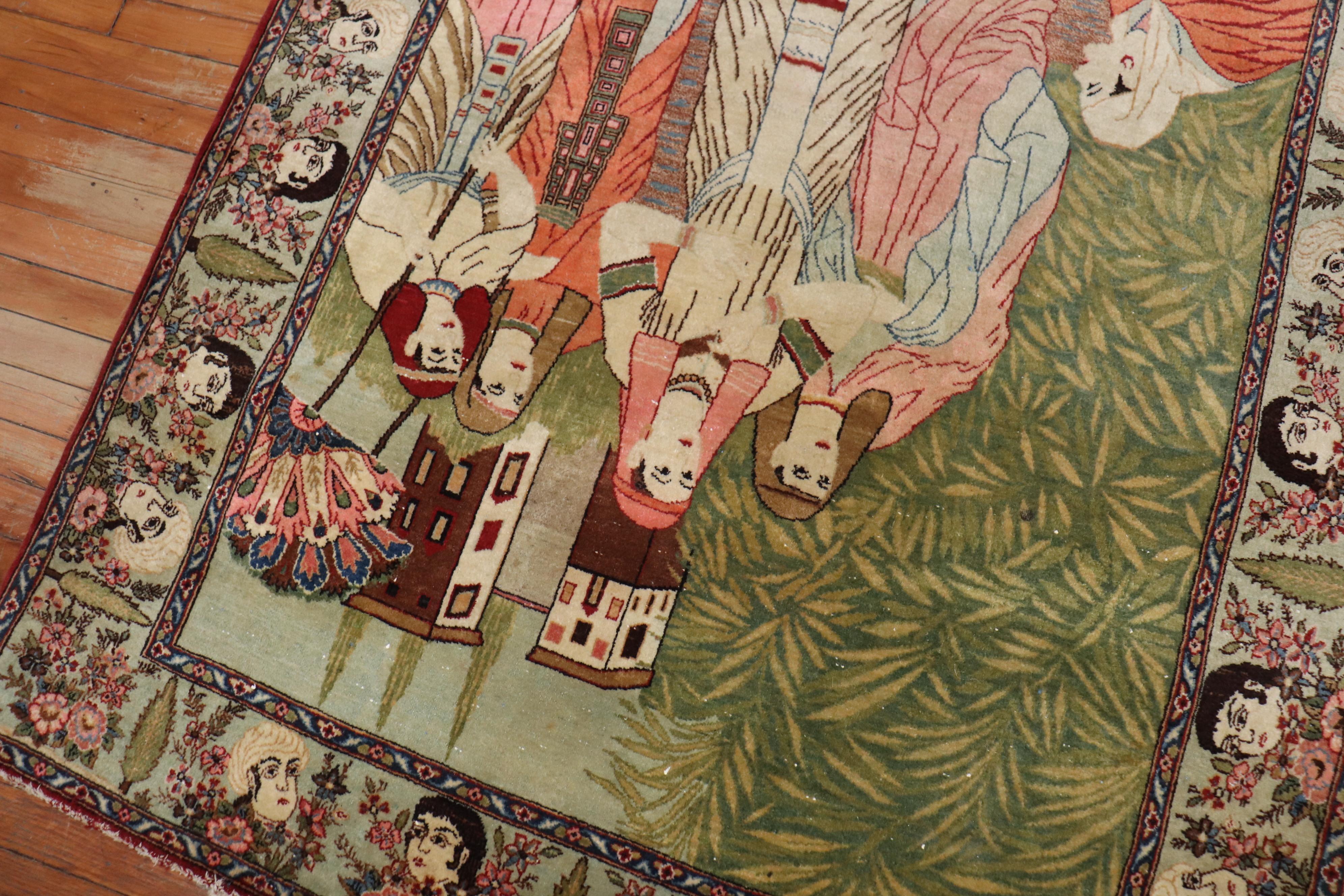 20th Century Prophet Baby Moses Persian Kashan Pictorial Wool Rug