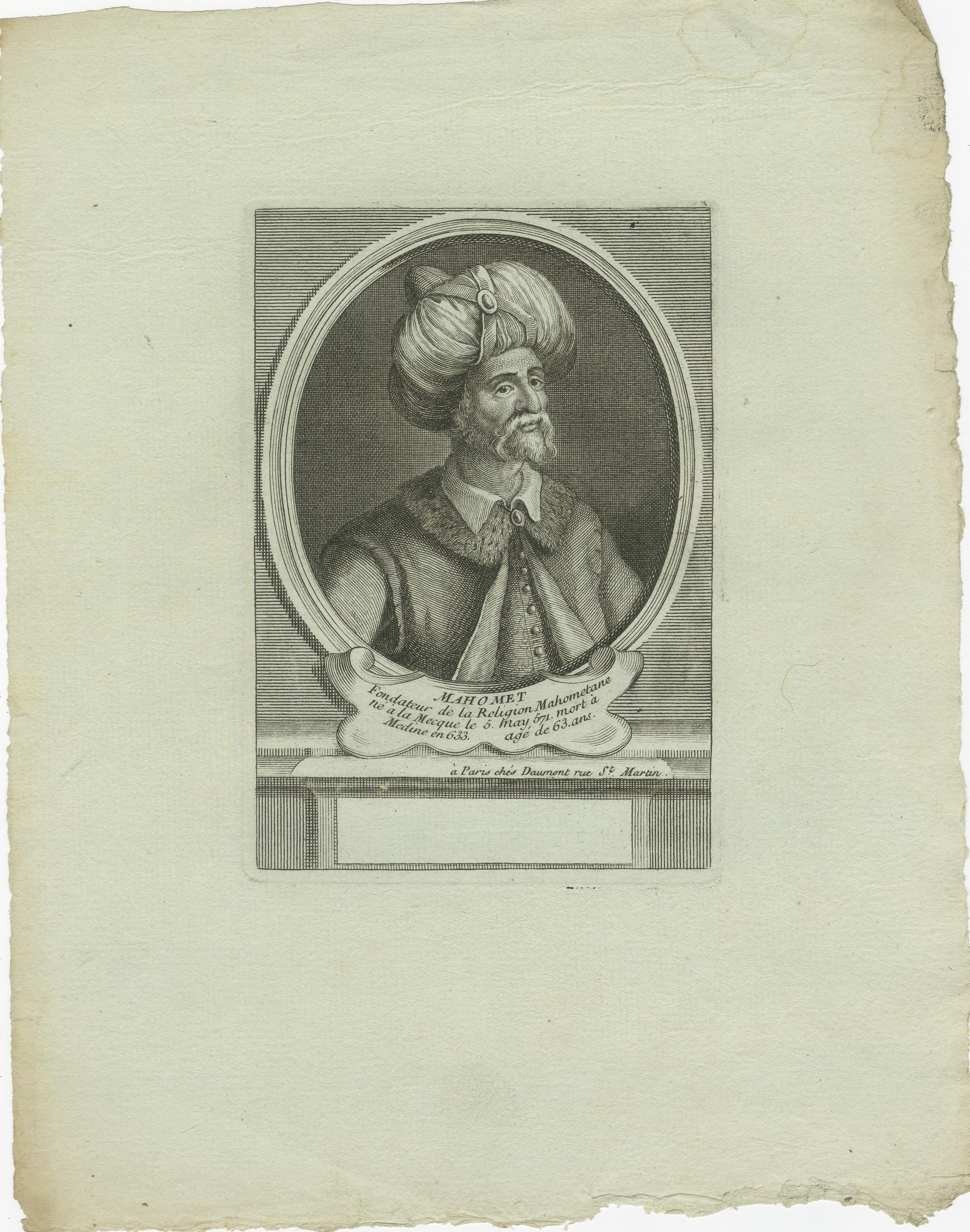 Prophet Mohammed (Mahomet) - Pariser Kupferstich von Daumont, 18. Jahrhundert, um 1770 (Französisch) im Angebot
