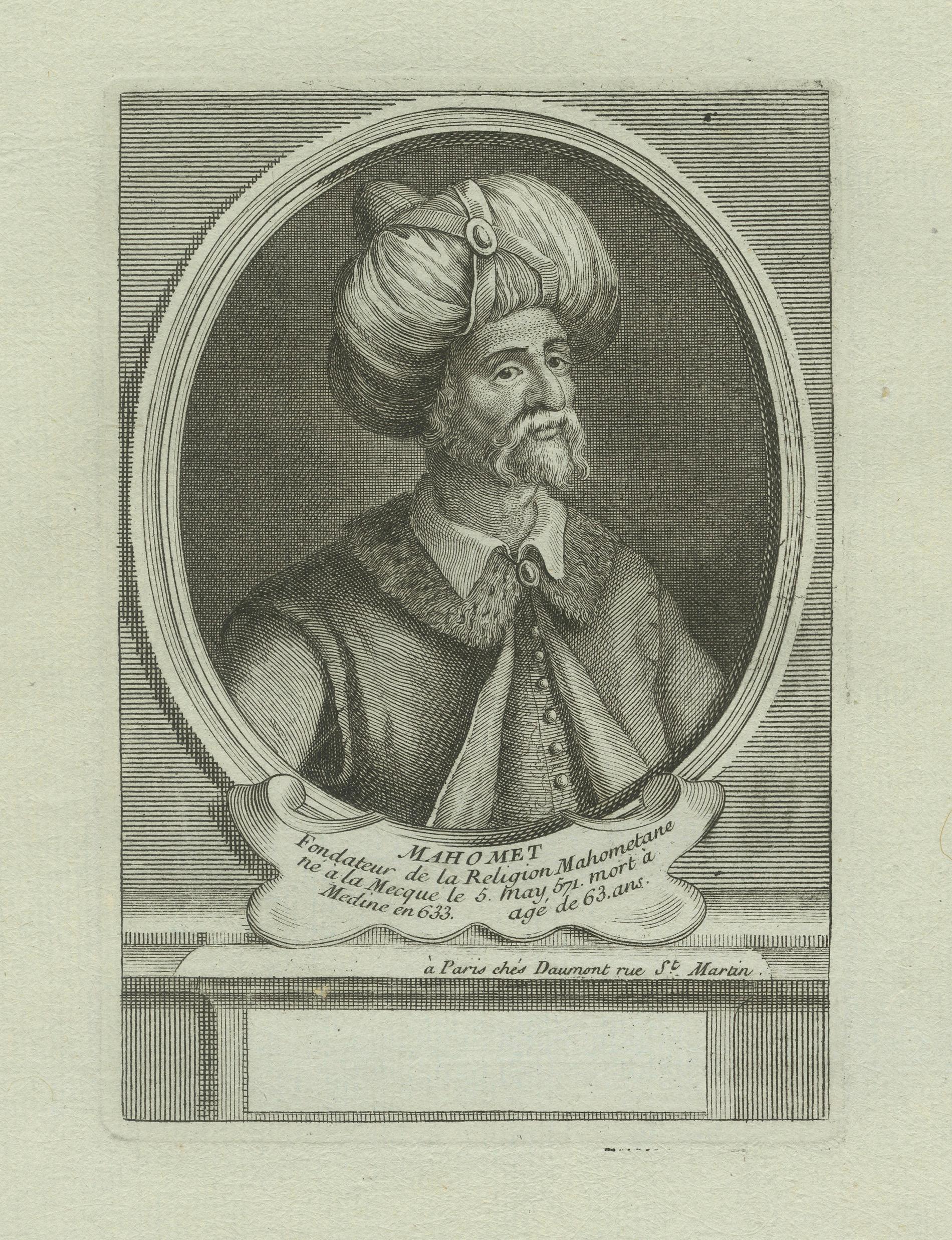 Prophet Mohammed (Mahomet) - Pariser Kupferstich von Daumont, 18. Jahrhundert, um 1770 (Graviert) im Angebot