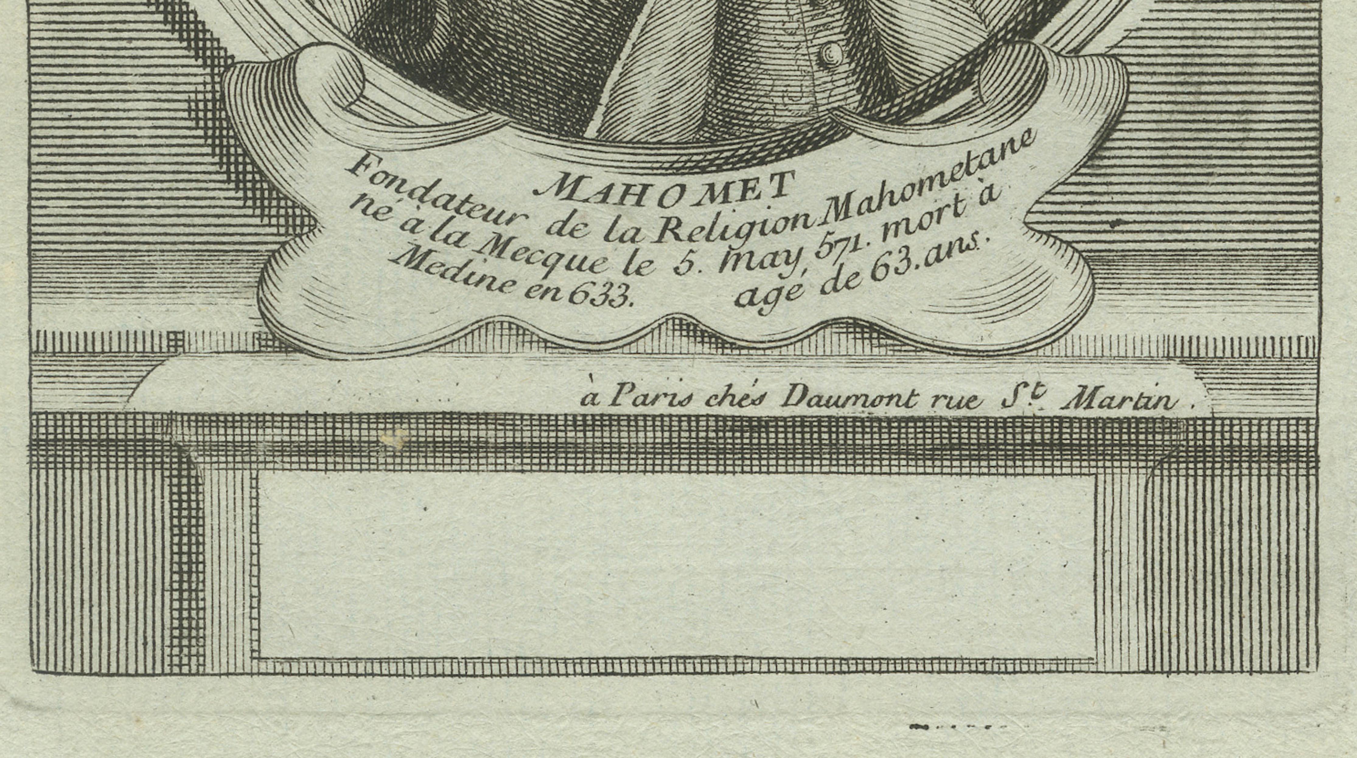 Prophet Mohammed (Mahomet) - Pariser Kupferstich von Daumont, 18. Jahrhundert, um 1770 (Papier) im Angebot