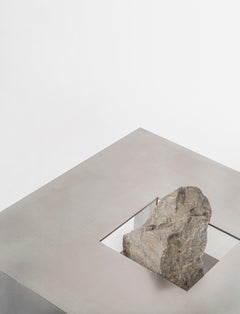 Contemporary Linear Stainless Steel Bench with Natural Stone by Lee Sisan