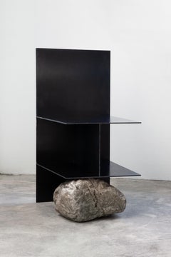 Contemporary Dark Solid Iron Steel Chair II with Natural Stone by Lee Sisan
